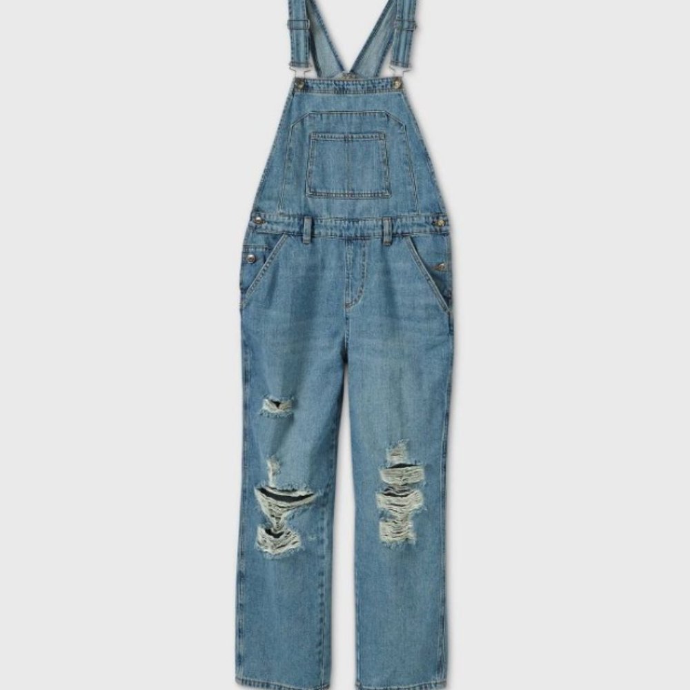 Women's Oversized Distressed Overalls - Wild Fable™ Medium Wash
